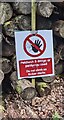 Do not climb on timber stacks, Beddick Wood, Monmouthshire