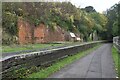 Disused railway station platform at Midford