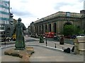 Cardinal Basil Hume looking down Neville Street towards Newcastle Central Station