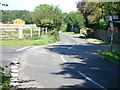 Crossroads: Ripley Road (foreground), Tithebarns Lane (left), Hungry Hill (ahead) and bridleway towards Holride Farm (right)