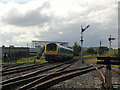 Railway train leaving Cosford Station