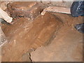 NY9763 : Excavated coffin in the crypt of Dilston Chapel by Phil Thirkell