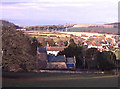 Holford church and village, Bristol Channel in background