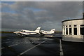 Light aircraft parked outside Aero Club