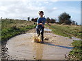 Luje and Phobie the Dog on a wet Autumn Day