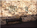 Artwork and seat at the railway bridge, Westgate, Cleckheaton