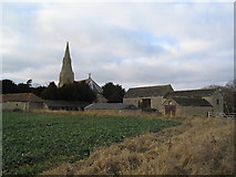 TF0813 : Old farm buildings and church of St Margaret, Braceborough by Tim Heaton