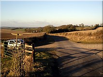 SU5528 : The South Downs Way crosses Rodfield Lane by Peter Jordan