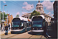 Trams on the Old Market Square, Nottingham.