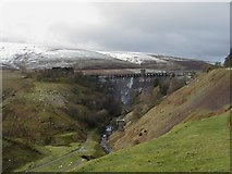 SO2330 : Grwyne Fawr Reservoir dam and river valley by Martin Wilson