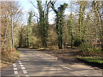 SU9740 : Road junction at end of bridleway across Hydon Heath, Hambledon by Humphrey Bolton