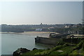 Outside view of Newquay harbour at low tide