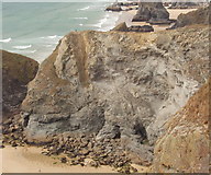 SW8468 : Landslide gash, cliffs at Bedruthan Steps by David Hawgood