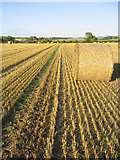 NT6134 : Stubble field and bales by Walter Baxter