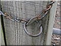 Unusual shackle on gate post