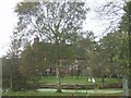 Timbered building with duck pond