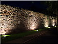 Exeter city wall at night