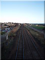 NO5634 : Railway looking towards Carnoustie Station. by Gwen and James Anderson