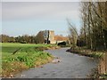 View along Little Stour to Wickhambreaux Church.