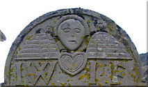 NO7463 : Winged soul on 18th century gravestone; St Cyrus by Martyn Gorman