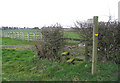 Public footpath sign and stile