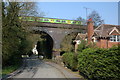 A train crossing a viaduct at Blakedown