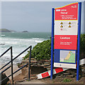 Warning sign at Little Fistral Beach