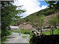 A cattle grid and barn beyond Hafod Fraith