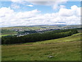 SO1607 : View of woodland and Rhymney from Manmoel Common by andy dolman