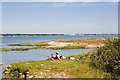 Looking across Southampton Water from Shore Road, Langdon towards Hamble-le-Rice oil terminal