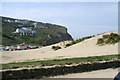 Porthtowan sand dunes and clifftop buildings