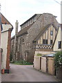 Back street view towards church