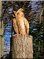 Carved owl in garden at Grantown on Spey