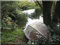 Boat and pond beside Afon Bedw