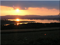 SO1326 : Setting sun across Llyn Llangors by Duncan Hawley