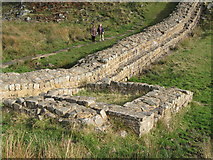 NY7567 : Hadrian's Wall and turret near Peel (3) by Mike Quinn