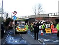 Accident involving a high lorry and a low bridge