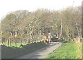 Tractor and trailer on the road west of Llwyndyrys