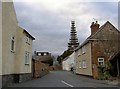 Scaffold clad Church steeple