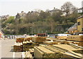 Victorian buildings on Lon Parc from the Travis-Perkins yard