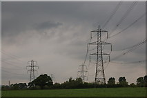 SO7423 : Powerlines near Kent's Green by Roger Davies