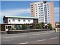 Madelines pub with Garland Court in the background