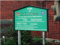 SD8434 : The Parish Church of St Cuthbert, Burnley, Sign by Alexander P Kapp