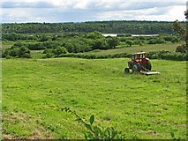 M1736 : Tractor and field with forest on the horizon by C Michael Hogan