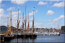 TM1643 : Sailing barges in Ipswich Wet Dock by Bob Jones