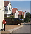 Postbox and houses, Cliff Road, Waldringfield