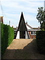 A church with a very steep gable