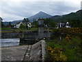 On the left of the weir River Tummell, on the right Loch Rannoch