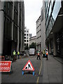 Looking up Milk Street towards Gresham Street