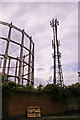 Phone Mast next to gasometer on corner North Circular Road and Station Road, London N11